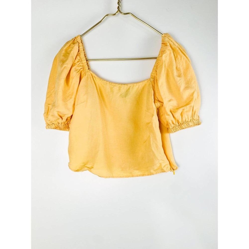 & OTHER STORIES LOS ANGELES ATELIER Linen Blend Puff Sleeve Crop Top Sz 8